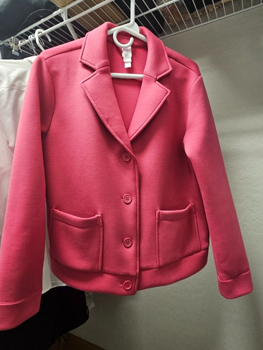 WynneLayers Button-Front Scuba Blazer w/ Patch Pockets - Pink - Size M